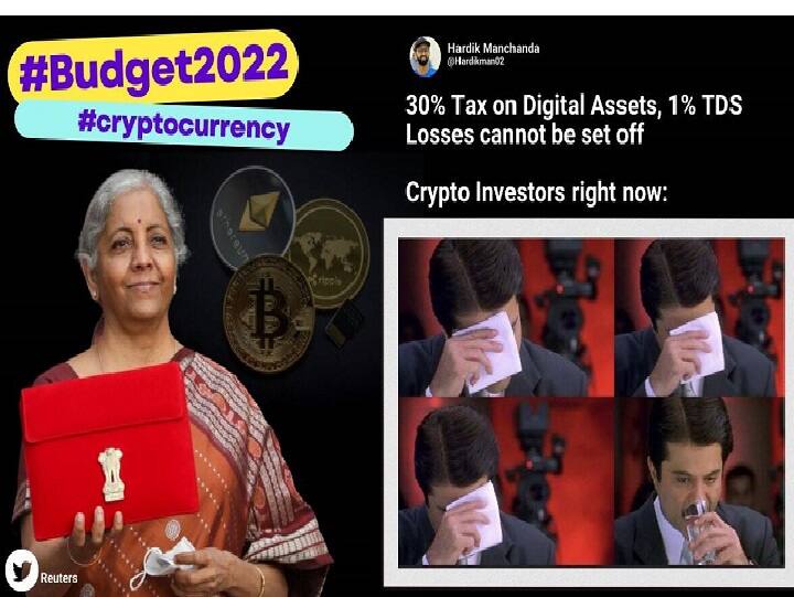 Budget 2022: Govt proposes 30% tax on digital assets, netizens react with memes கிரிப்டோகரன்சிக்கு 30% வரி விதித்த நிதி அமைச்சர்: மீம்ஸ் போட்டு கலாய்த்த நெட்டிசன்கள்