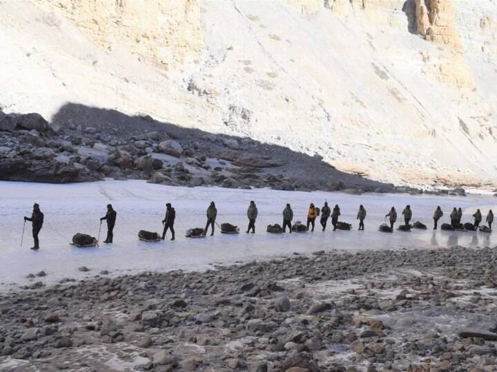 Indian Army Treks On Frozen River To Set Up Medical Camp For Isolated Village In Zanskar Valley | SEE PICS