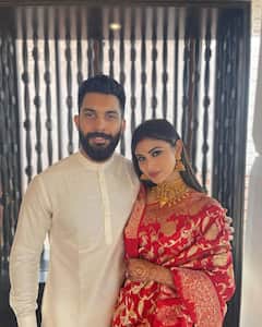 IN PICS: Mouni Roy-Suraj Nambiar Post Wedding Festivities- Naagin Actress Glows In Red Benarasi Silk Saree While Flaunting Sindoor & Heavy Jewellery