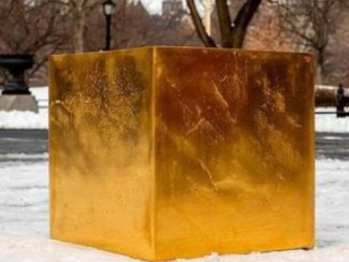New York City Central Park a huge cube made out of pure gold appeared in iconic location Made of 186 kilograms of pure 24-karat gold America: न्यूयॉर्क सिटी सेंट्रल पार्क में सैर के दौरान लोगों को अचानक दिखा 186 किलो का गोल्ड क्यूब, ये है इसकी खासियत