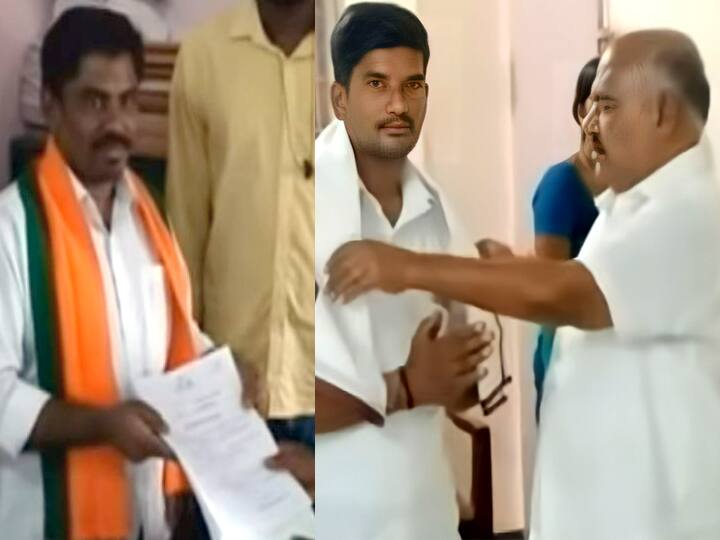 Local Body Election In Villupuram district, BJP candidate Durai joined the DMK - BJP candidate joins DMK in presence of Minister Gingee Mastan Local Body Election | செஞ்சியில் வேட்புமனு தாக்கலுக்கு பிறகு திமுகவுக்கு தாவிய பாஜக வேட்பாளர்