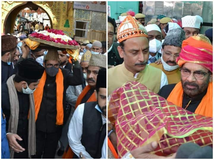 Mukhtar Abbas Naqvi presented the chadar sent by PM Modi at the shrine of Khwaja Moinuddin Chishti  Mukhtar Abbas Naqvi ने ख्वाजा मोइनुद्दीन चिश्ती की दरगाह पर चढ़ाई PM Modi की भेजी चादर