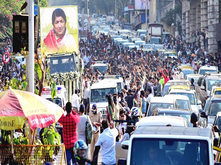 A large number of people thronged the roads from where the cortege passed as the melody queen embarked on her final journey. Lata Mangeshkar was proudly known as the 'Nightingale of India' and the 'Queen of Melody'.(PTI Photo)