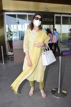 Madhuri Dixit Photos: ધક-ધક ગર્લે પોતાના લૂકથી ધડકાવ્યુ ફેન્સનુ દિલ, એરપોર્ટ પર આવી રીતે દેખાઇ............