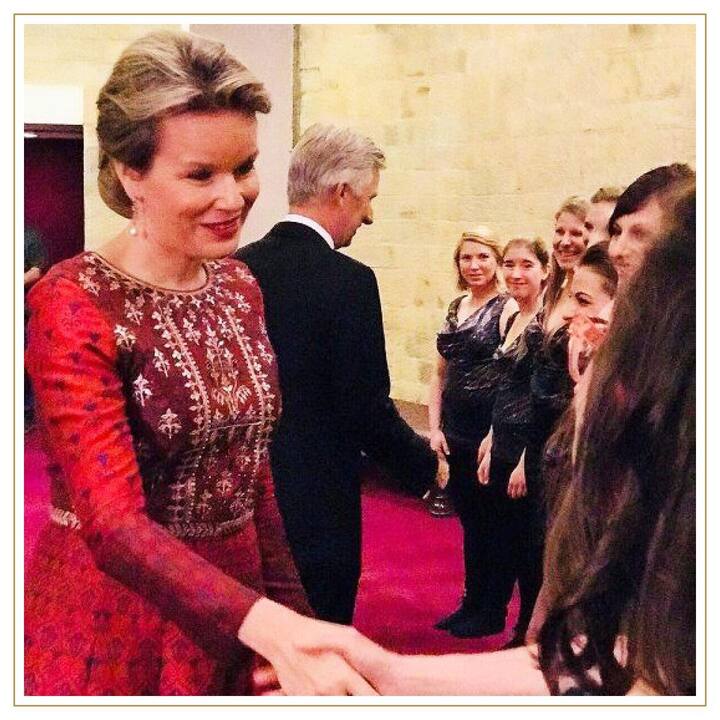 The Indian fashion designer took to Instagram and wrote : We are thrilled to see Queen Mathilde of Belgium re-wearing our design.