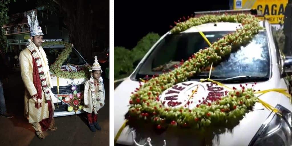 Purba Bardhaman: Bardhaman groom decorates his car with fruits instead of flowers Purba Bardhaman: ফুলের বদলে ফল-বাহার! বরের গাড়ি দেখে হতবাক বর্ধমান