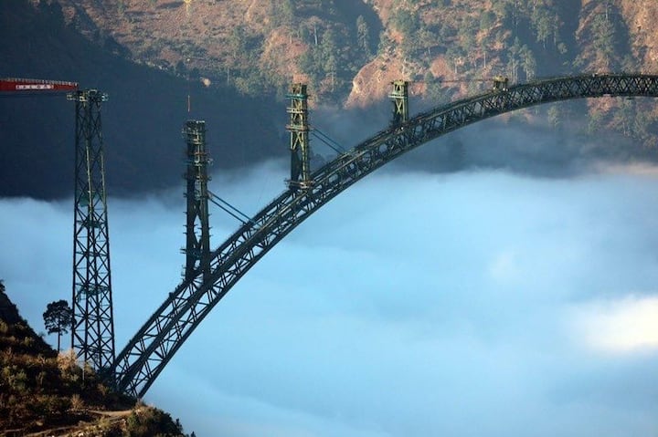 The Chenab bridge, located in Jammu and Kashmir's Reasi district, is 1,315-metre long and aims to boost connectivity to the Kashmir Valley. (Photos: Koo/SambitPatra)