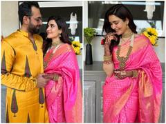 Karishma Tanna Photos: रजवाड़े लिबास में करिश्मा तन्ना ने मारी ससुराल में एंट्री, एक्ट्रेस को पिंक साड़ी में देख पति के दिल में बजी घंटी