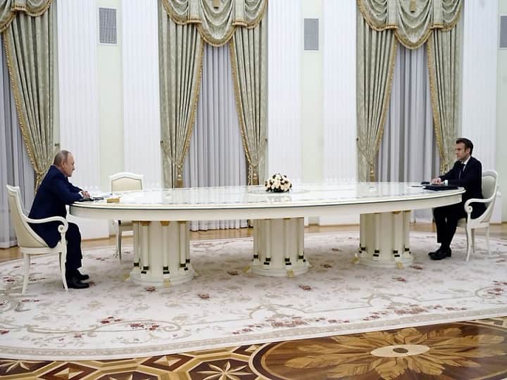 Putin Macron Meeting Viral Photo absurdly long table reactions social media Why French President Macron Was Kept At A Distance From Putin During Their Meeting