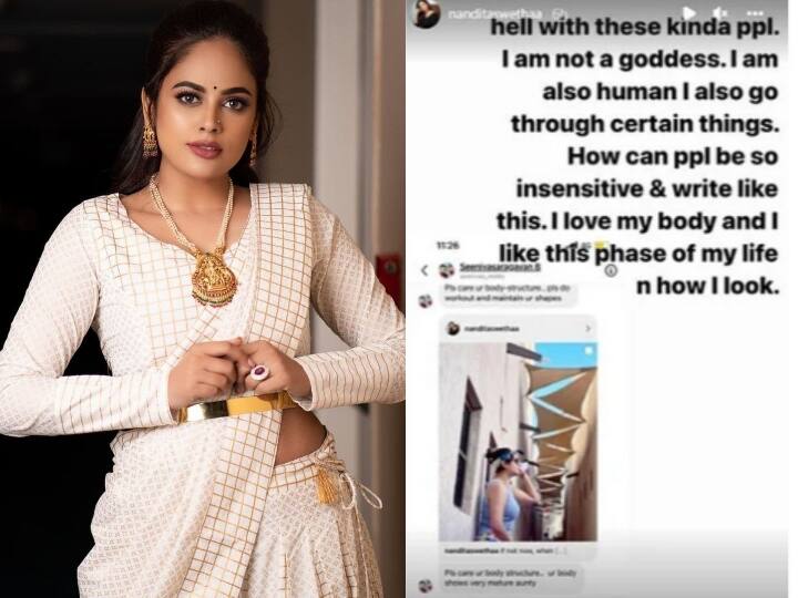 Actress nandita swethaa slams netizen negative comment in instagram post Actress nandita swethaa : உனக்கு உடல் எடை அதிகம்...வேண்டும் அதிக கவனம்..! ரசிகர் செய்த கமெண்ட்.. பதிலடி கொடுத்த நடிகை!