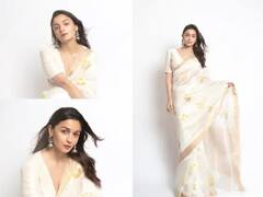 Alia Bhatt Photos : पांढरी साडी, गोल्डन नक्षी; गंगूबाईच्या प्रमोशनसाठी आलियाचा खास लूक