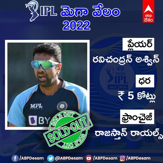 Ashwin IPL Mega Auction 2022: Ashwin ను దక్కించుకున్న Rajasthan Royals| ABP Desam