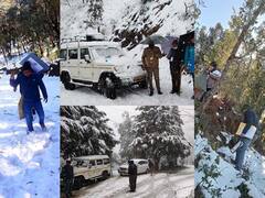 Photo : उत्तराखंडमध्ये उद्या मतदान; मतदानासाठी निवडणूक आयोगाच्या कर्मचाऱ्यांची बर्फात कसरत!