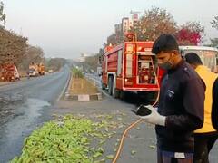 Photo: पुणे-मुंबई महामार्गावर गाडी पलटी; रस्त्यावर पसरली केळी