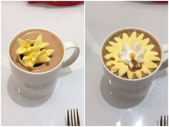 marshmallow in coffee Spectacular flower bloomed after placing marshmallow in coffee serving style Video Viral  Watch: कॉफी में मार्शमैलो रखते ही खिल गया शानदार फूल, पसंद आ रहा सर्व करने का ये अंदाज