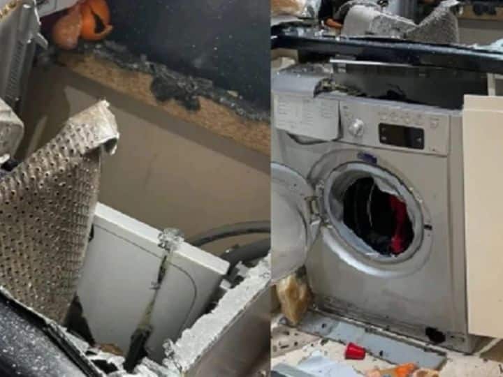 explosion of washing machine in vasai marathi news Washing Machine Blast : वसईमध्ये राहत्या घरातच वॉशिंग मशीनला आग, बाथरूम जळून खाक
