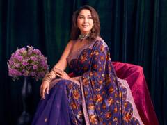 Madhuri Dixit Gracefully Poses In A Blue Saree Worth ₹1.15 Lakh - See PICS