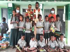 திருமணம் முடிந்த கையோடு மாலையும் கழுத்துமாக வந்து அரசுப்பள்ளி மாணவர்களுக்கு உதவிய மணமக்கள்