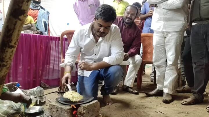 कर्जत- जामखेड विधानसभा मतदारसंघाचे  राष्ट्रवादीचे आमदार रोहित पवार यांनीही सिनथडी यात्रेला भेट दिली, प्रत्येक स्टॉलवर जात त्यांनी स्टॉल चालकांशी संवाद साधला. दरम्यान, एका डोसाच्या स्टॉलवर गेल्यावर त्यांना डोसा बनविण्याचा मोह आवरला नाही त्यांनी थेट स्टॉलच्या किचनचा ताबा घेत डोसा बनवला आणि स्टॉलवरील ग्राहकांना वाटप देखील केला.