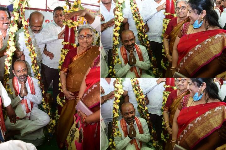 కరీంనగర్ ఎంపీ బండి సంజయ్ నిలువెత్తు బంగారాన్ని అమ్మవార్లకు సమర్పించి మొక్కులు చెల్లించుకున్నారు.