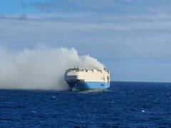 Burning Cargo Ship With Lamborghini, Porsche And Audi Cars Aboard Drifts In Atlantic Ocean