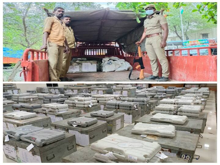 Local Body Election 2022 | Voting machines were dispatched to 932 polling stations in Nellai district with heavy police security Local Body Election 2022 |  நெல்லை வாக்குச்சாவடிகளுக்கு பாதுகாப்பாக அனுப்பப்பட்ட வாக்குப்பதிவு இயந்திரங்கள்