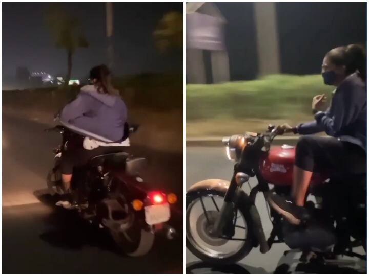 Girl riding bullet night video went viral on social media internet users trolled bullet girl Watch: रात में बुलेट पर लड़की की मस्ती, सोशल मीडिया पर वीडियो वायरल, यूजर्स ने किया ट्रोल
