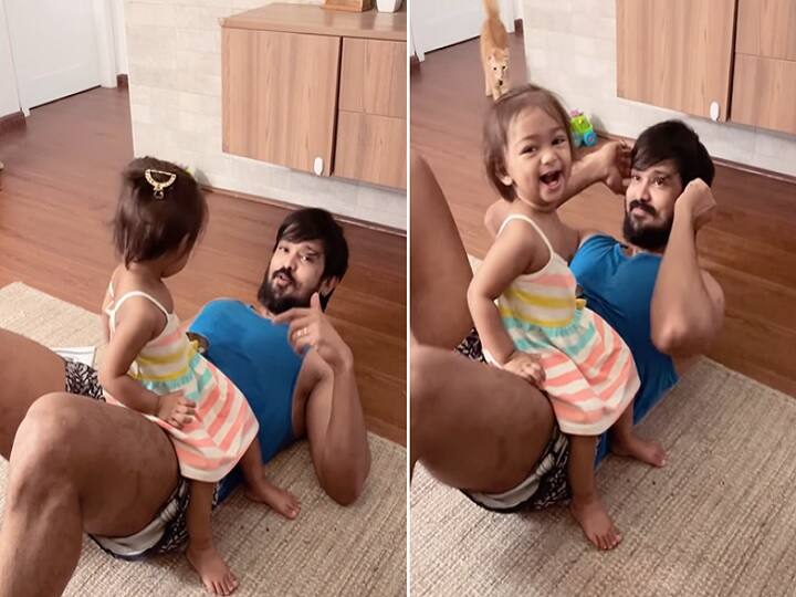 Actor Nakul with her daughter cute video viral on social media Actor Nakul Daughter Video: நல்லா வச்சு செய்யுறா.!! சேட்டை மகளோடு வொர்க் அவுட் செய்யும் நகுல்.. வைரலாகும் வீடியோ..!