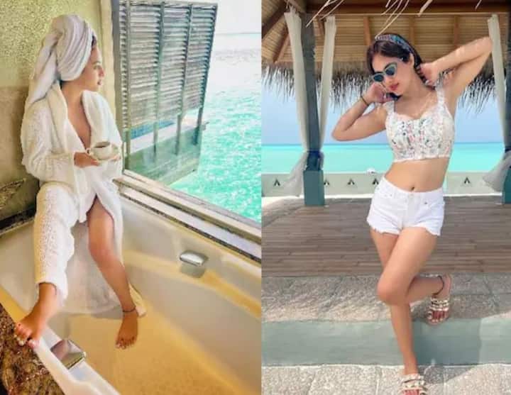 Neha Malik Photos:ભોજપુરી સુપરસ્ટાર ખેસારી લાલ યાદવની બોલ્ડ કોસ્ટાર નેહા મલિક (Neha Malik)આ દિવસોમાં માલદીવ(Maldives)માં વેકેશન માણી રહી છે. નેહાએ ત્યાંની કેટલીક તસવીરો પણ ફેન્સ સાથે શેર કરી છે. જેમાં તે બાથરોબમાં પોઝ આપતી જોવા મળી રહી છે. નેહાની આ તસવીરોએ સોશિયલ મીડિયા (Social Media) પર ખળભળાટ મચાવી દીધો છે. તમે પણ આ પર એક નજર નાખો......