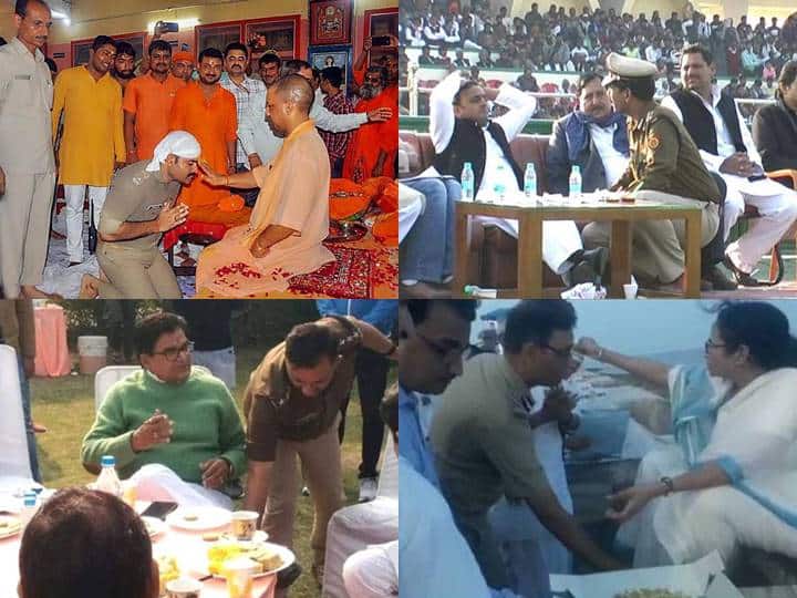 विधायिका और कार्यपालिका भारतीय लोकतंत्र के दो मजबूत स्तंभ हैं. दोनों की अलग-अलग जिम्मेदारियां होती हैं. हालांकि कई मौकों पर पुलिस के आला अधिकारी राजनेताओं के चरणों में नजर आए. देखें तस्वीरें: