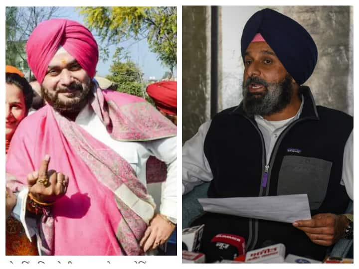 Punjab Assembly Election Tight Contest between Navjot Singh Sidhu and Bikram Singh Majithia on Amritsar Seat ANN  पंजाब में वोटिंग के दौरान एक दूसरे के आमने सामने आए सिद्धू और मजीठिया, ऐसे रहे दोनों नेताओं के रिएक्शन