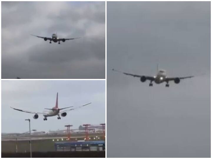 लंदन में तूफान के बीच हवा में झूलता दिखा एयर इंडिया का विमान और फिर... Air India plane seen swinging in the air amid Storm Eunice in London pilot made a safe landing लंदन में तूफान के बीच हवा में झूलता दिखा एयर इंडिया का विमान और फिर...
