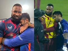 मैच के दौरान अंपायर से बात कर रहे थे पोलार्ड, तभी कंधे पर सिर रख कर सो गए सूर्यकुमार यादव