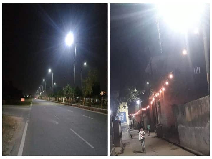 Greater Noida Street Light: led light installed on street in greater noida ann Greater Noida Street Light: ग्रेटर नोएडा में अब बिजली का बिल आएगा आधा, स्ट्रीट लाइट से जगमागने लगा है गांव