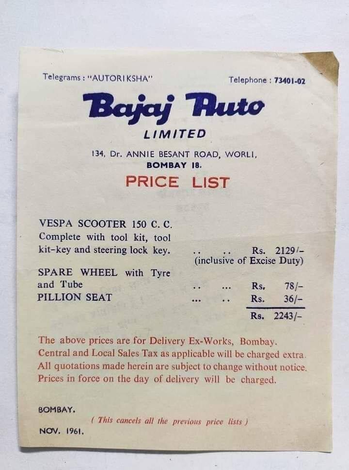 Bajaj Vespa Scooter on 2500 price in 1961, advertisement goes viral 25 ਸੌ ਦੀ ਕੀਮਤ 'ਤੇ ਮਿਲ ਰਿਹਾ Bajaj ਦਾ ਵੈਸਪਾ ਸਕੂਟਰ ? ਵਿਗਿਆਪਨ ਹੋਇਆ ਵਾਇਰਲ