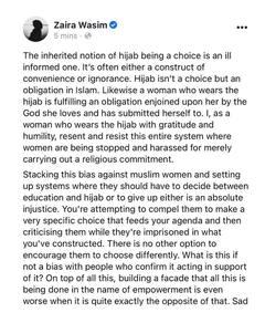 ਧਰਮ ਲਈ ਐਕਟਿੰਗ ਛੱਡਣ ਵਾਲੀ Zaira Wasim ਨੇ ਕੀਤਾ ਹਿਜਾਬ ਦਾ ਸਮਰਥਨ, ਸੋਸ਼ਲ ਮੀਡੀਆ 'ਤੇ ਪਾਇਆ ਲੰਬਾ ਨੋਟ