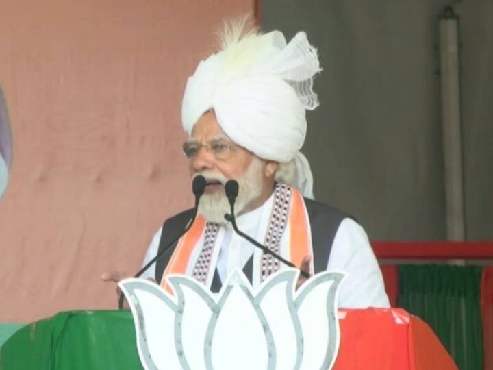 Addressing the people gathered in the public meeting, Modi said: “Our government has taken care of the state well during COVID. Everyone is being provided free vaccines in Manipur. If a pandemic such as this had arrived pre-2017, what would've happened?” (Photo: Twitter/@BJP4India)