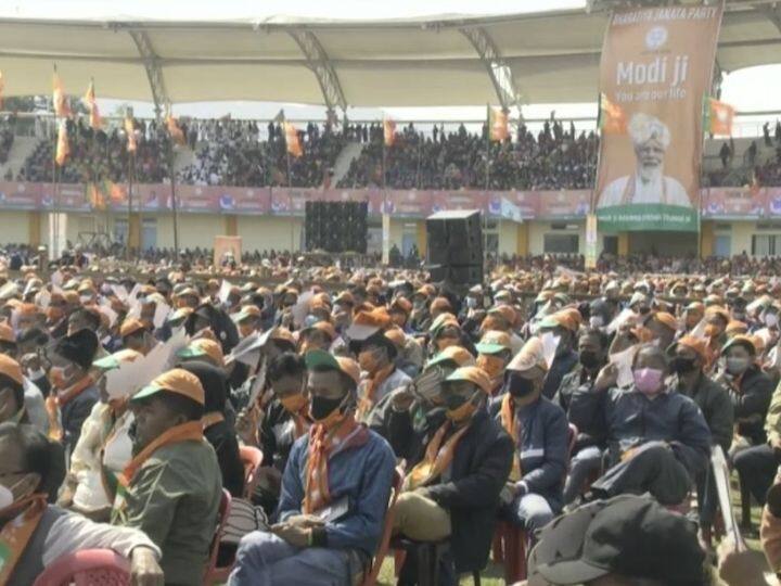 Addressing the spectators, Modi said that N Biren Singh (Chief Minister of Manipur) and his government has written a new chapter of change for Manipur, taking everyone forward. The youth has given up arms and is coming forward to lead the development surge, Modi said. (Photo: Twitter/@BJP4India)