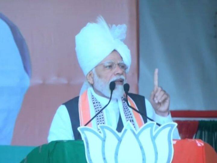 Modi said that the BJP Govt has made the impossible possible. He said that every region of Manipur has had relief from bandhs and blockades. Congress, on the other hand, had made bandhs and blockades the main feature of Manipur, Modi said. (Photo: Twitter/@BJP4India)
