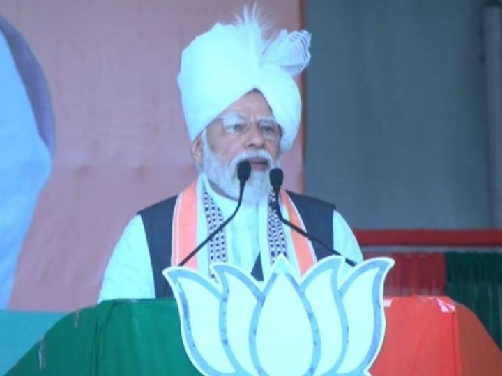 Prime Minister Narendra Modi addressed a public meeting today in Yaiskul, Manipur. The rally began at 11 am. Modi said that after decades of Congress rule, Manipur had got only inequality.(Photo: Twiiter/@BJP4India)