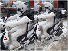 कड़ाके की ठंड के बीच स्कूटी पर बैठा दिखा स्नो मैन, क्रिएटिविटी के कायल हुए लोग