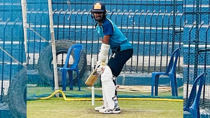 নেটে ব্য়াটিংয়ের অনুশীলনে দলের অধিনায়ক অভিমন্যু ঈশ্বরণ। প্রথম ম্যাচে বড় রান আসেনি। দ্বিতীয় ম্যাচে কি আসবে?