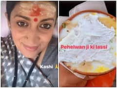 वाराणसी की यात्रा के दौरान काशी विश्वनाथ मंदिर पहुंची स्मृति ईरानी, पहलवान की लस्सी का आनंद लेते दिखीं