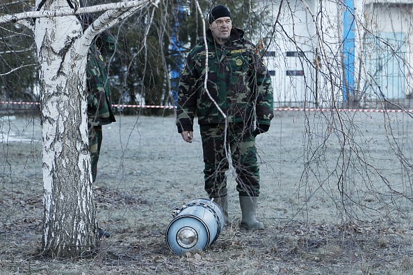 A shell is seen at a drug clinic. The Belgorod Region borders Kharkov, Lugansk, and Sumy Regions, with the total length of the border with Ukraine being 540km. Classes in schools and kindergartens in the border areas are cancelled due to the situation in Ukraine. (Getty Images)