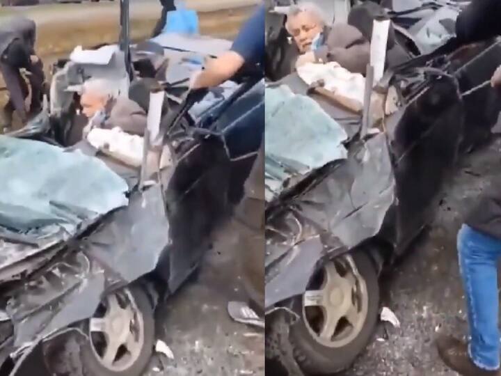Watch: Ukrainian Man Miraculously Survives Russian Tank Running Over His Car Video Went Viral Watch Video: దూసుకొచ్చిన యుద్ధ ట్యాంకు, కారు నుజ్జునుజ్జయినా ప్రాణాలతో బయటపడ్డ ఉక్రెయిన్ వాసి, వీడియో వైరల్