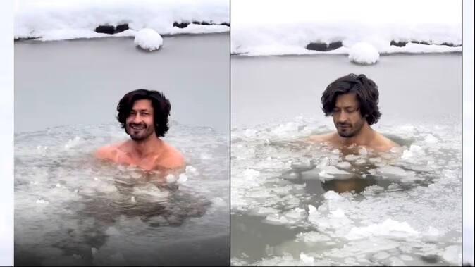 Video Viral: actor vidyut jammwal take a bath in ice freeze lake બૉલીવુડનો કમાન્ડો માઇનસ 8 ડિગ્રીથી બરફની જેમ ઠરી ગયેલા તળાવમાં પડ્યો નહાવા, વીડિયો વાયરલ