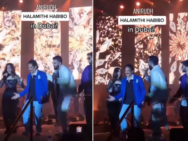 Vijay Anirudh ravichandhar Dad Dance for Arabic Kuthu song on stage Anirudh Ravichandhar:  ஹலமத்தி ஹபிபோ.. போடு.. அனிருத் பாட அவங்க அப்பா ஆட.. வைரலாகும் அரபிக்குத்து மேனியா..