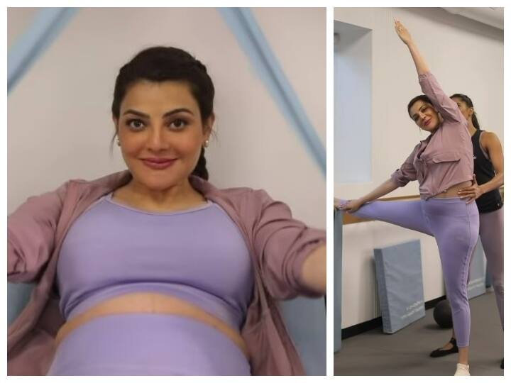 Actress kajal aggarwal shares new pregnancy workout video on Instagram- Watch Video Kajal Aggarwal Workout Video: గర్భవతులకు ఇన్‌స్పిరేష‌న్‌గా నిలుస్తున్న కాజల్ అగర్వాల్! నెలలు నిండిన కడుపుతో ఎలా వర్కవుట్స్ చేశారో చూశారా?