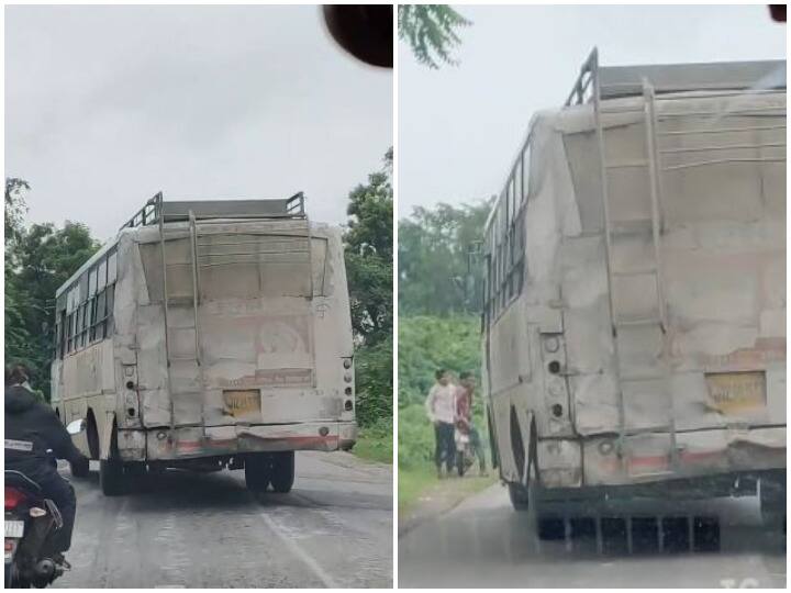 magical bus running on road video goes viral over internet netizens says pushpa bus and heera thakur diver सीधी सड़क पर टेढ़ी दौड़ने लगी बस, लोग बोले- 'हीरा ठाकुर' के लिए काम करने निकला 'पुष्पा'