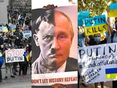 यूक्रेन पर रूस के हमले के विरोध में दुनियाभर में प्रदर्शन, लोगों ने पुतिन की हिटलर से की तुलना, देखें PICS